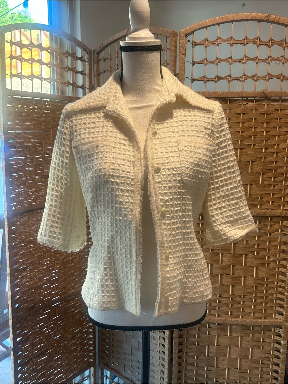Doiuglas Hannant Cream Textured Knit Button-Front Women's Sweater/blazer jacket